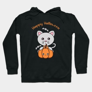 Happy Halloween Cute Cat, Kawaii black cat with pumpkin Hoodie